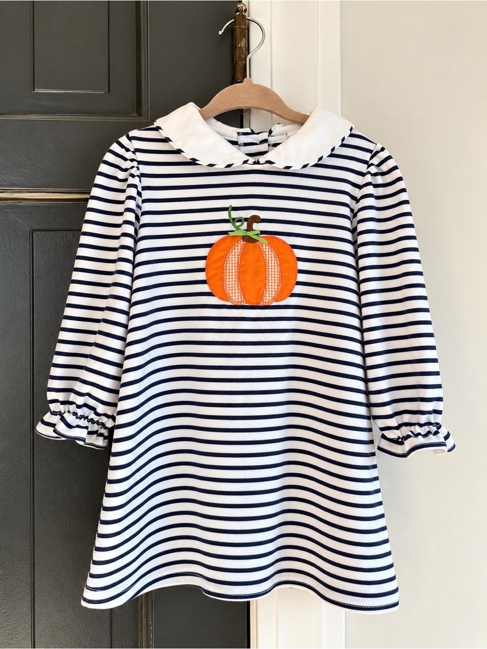 Zuccini Kids Girls 3T Pumpkin Appliqué Striped Fall Dress Peter Pan Collar